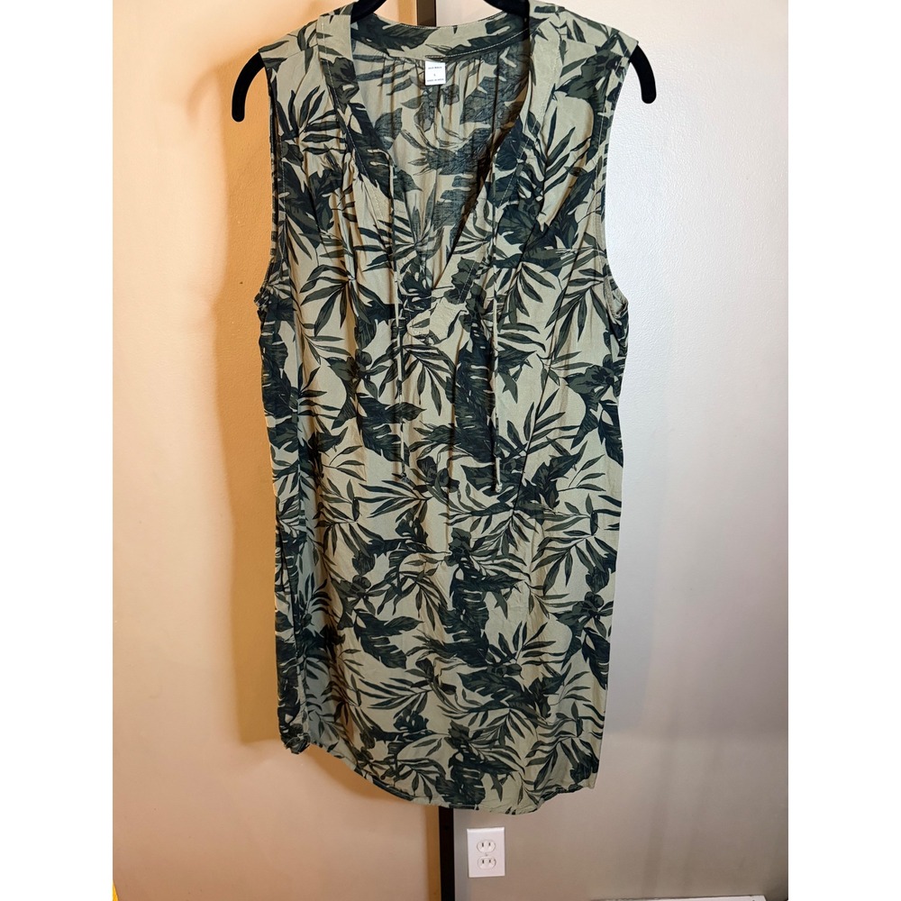 Old Navy Tropical Palm Print Sleeveless Shift Dress Olive Green Tan Rayon Large - Picture 5 of 5